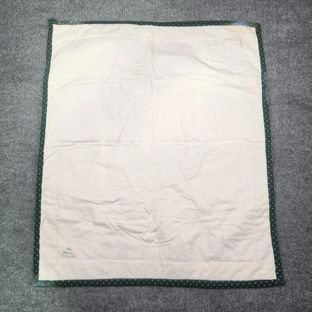 Vintage Hand Stitched Pineapple Welcome Quilt Wall Hanging Purple Green 25x31